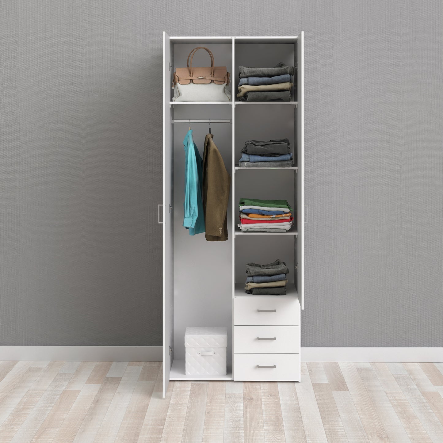 space wardrobe 2 doors 3 drawers in white 2000