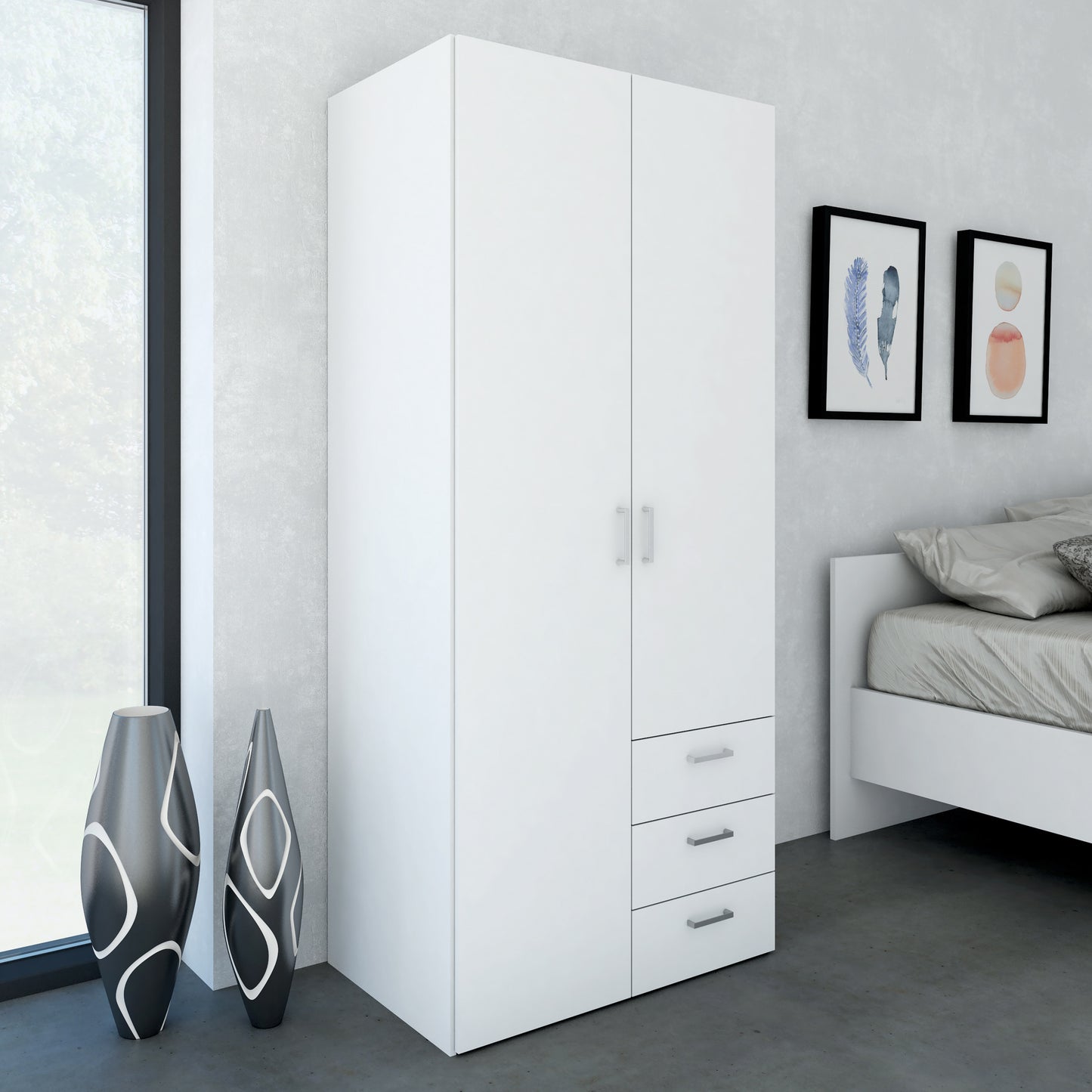 space wardrobe 2 doors 3 drawers white 1750