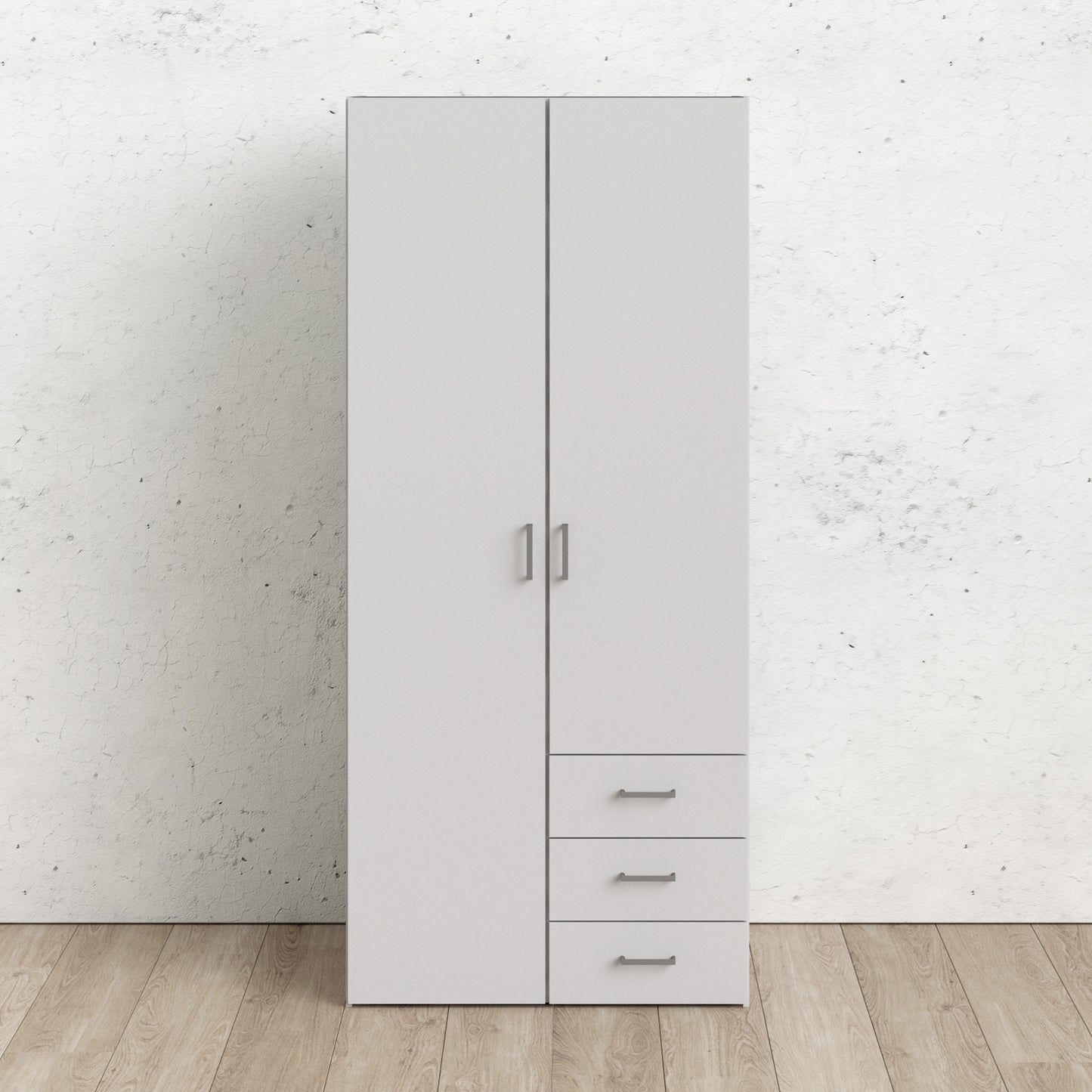 space wardrobe 2 doors 3 drawers white 1750