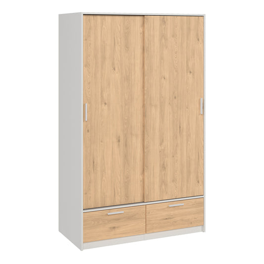 line wardrobe with 2 doors 2 drawers in white and jackson hickory oak