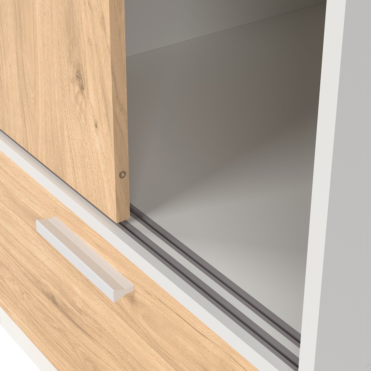 line wardrobe with 2 doors 2 drawers in white and jackson hickory oak