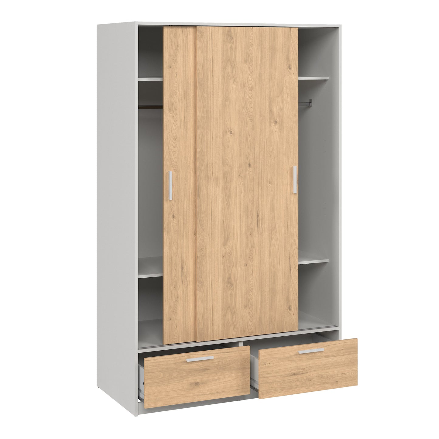 line wardrobe with 2 doors 2 drawers in white and jackson hickory oak