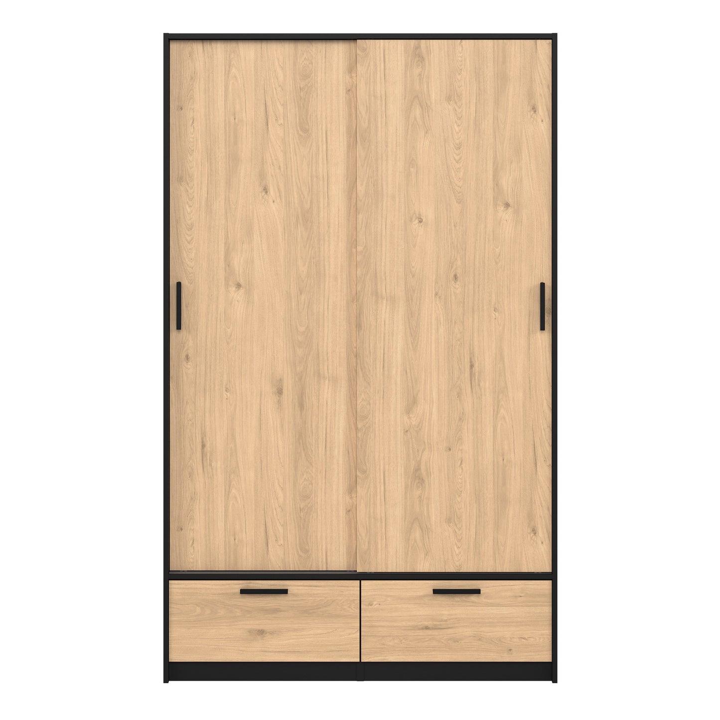 line wardrobe with 2 doors 2 drawers in black and jackson hickory oak