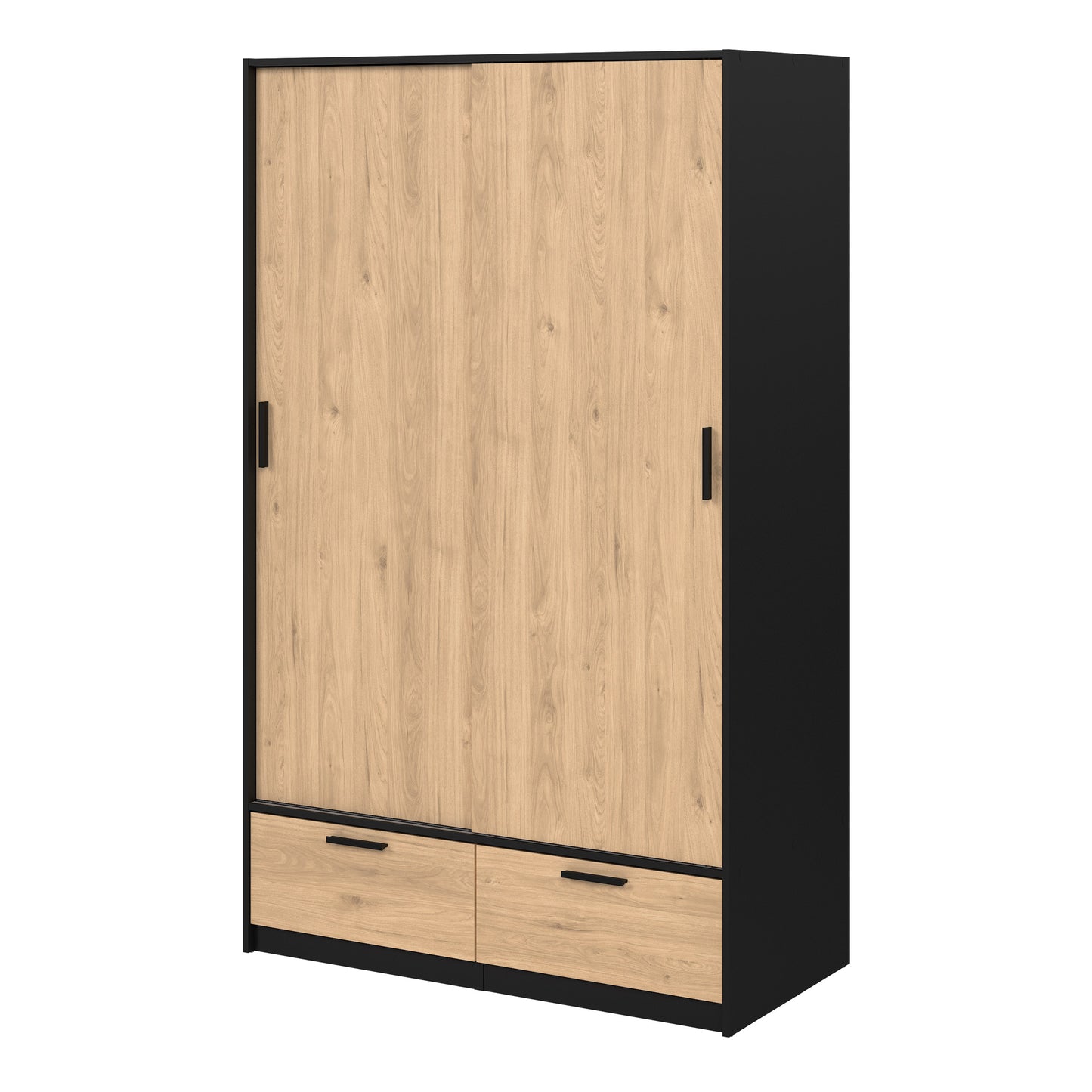 line wardrobe with 2 doors 2 drawers in black and jackson hickory oak