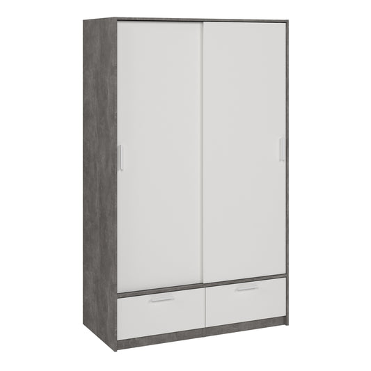 line wardrobe with 2 doors 2 drawers in white and concrete