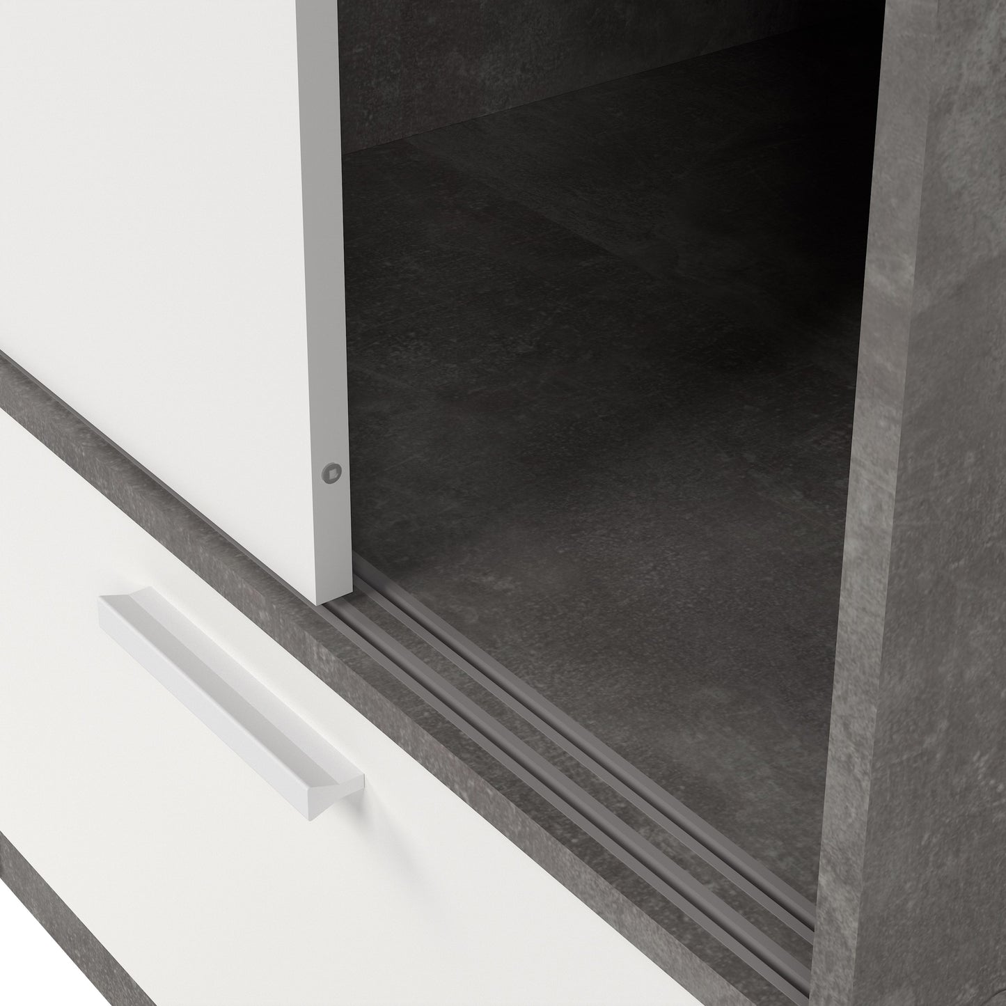 line wardrobe with 2 doors 2 drawers in white and concrete