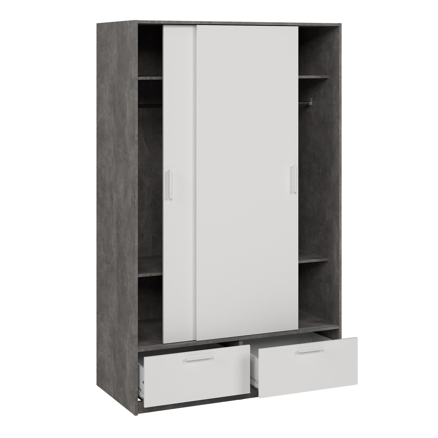 line wardrobe with 2 doors 2 drawers in white and concrete
