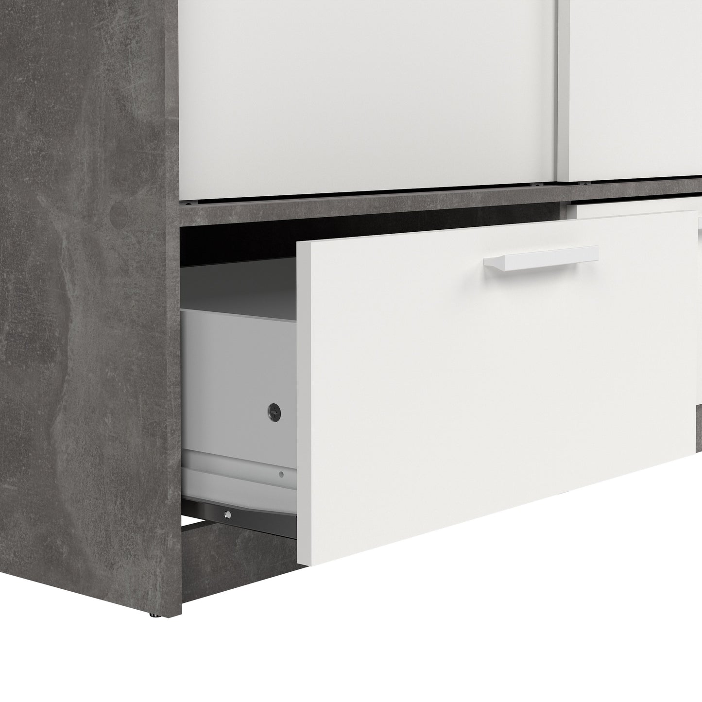 line wardrobe with 2 doors 2 drawers in white and concrete