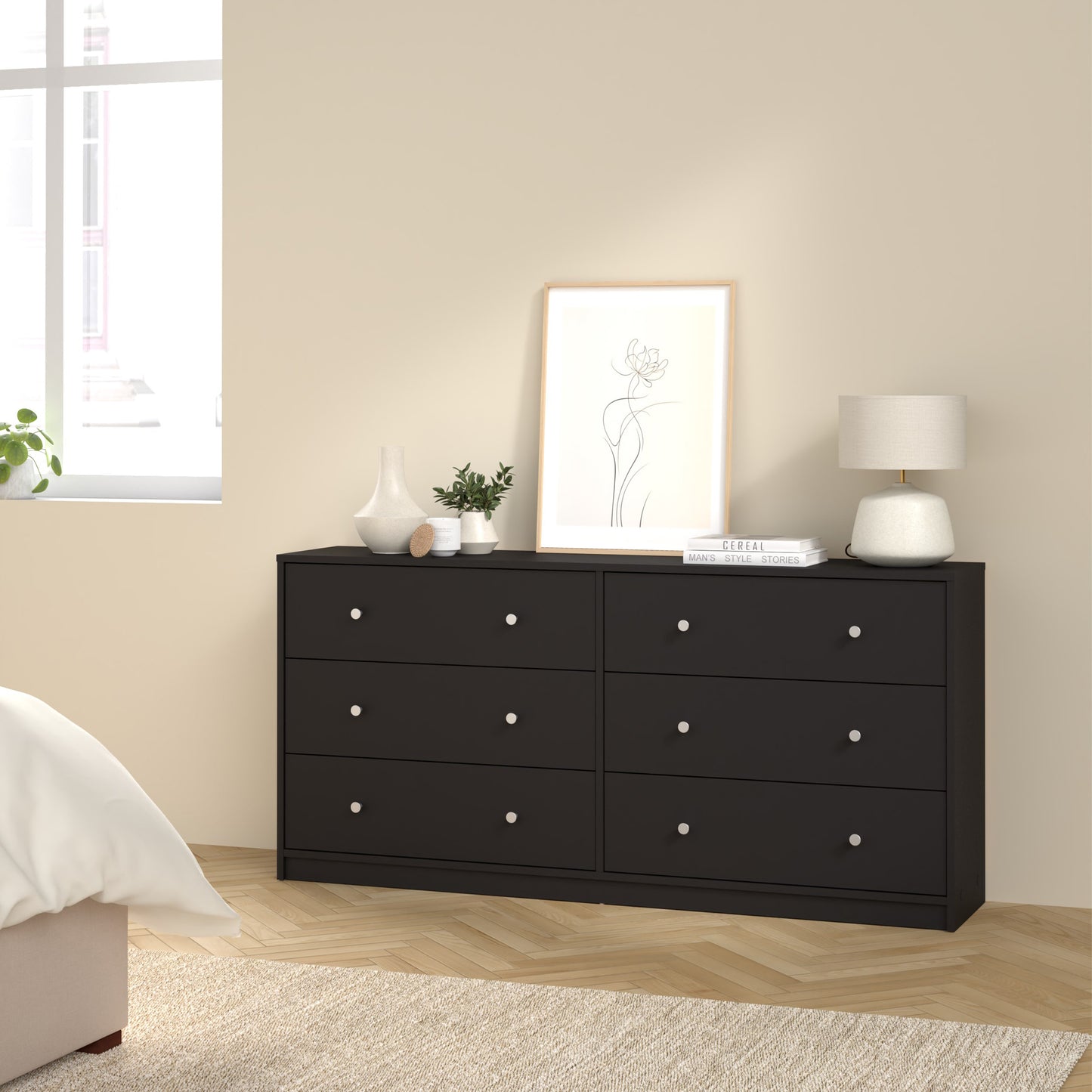 may chest of 6 drawers (3+3) in black
