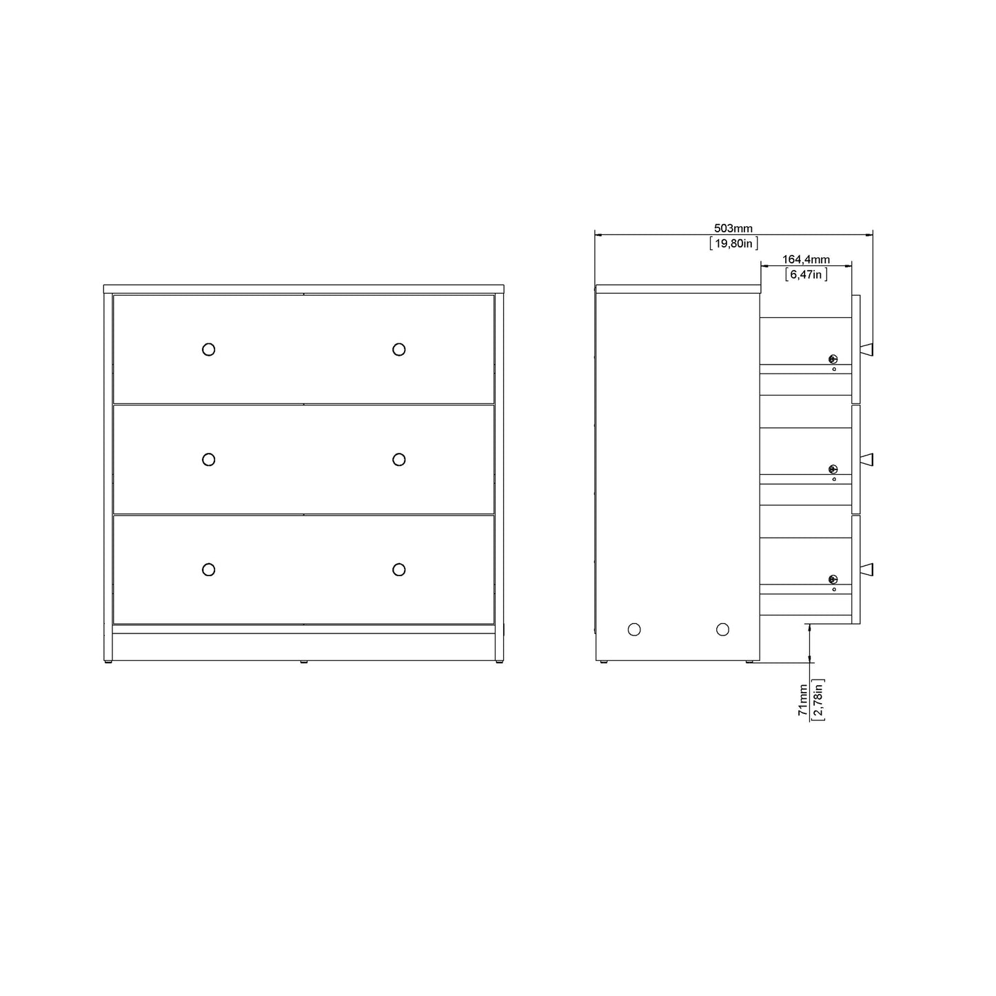 may chest of 3 drawers in black
