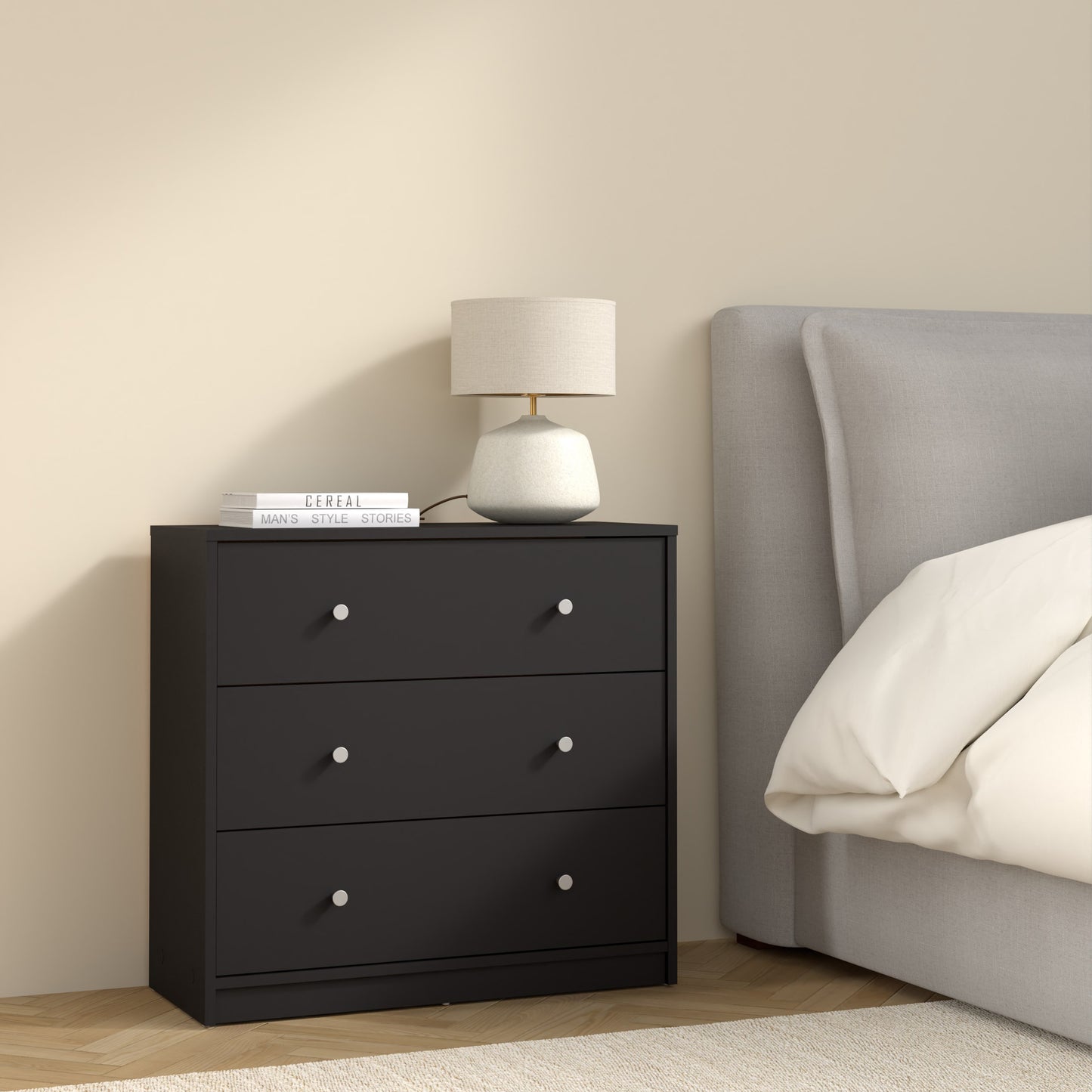 may chest of 3 drawers in black