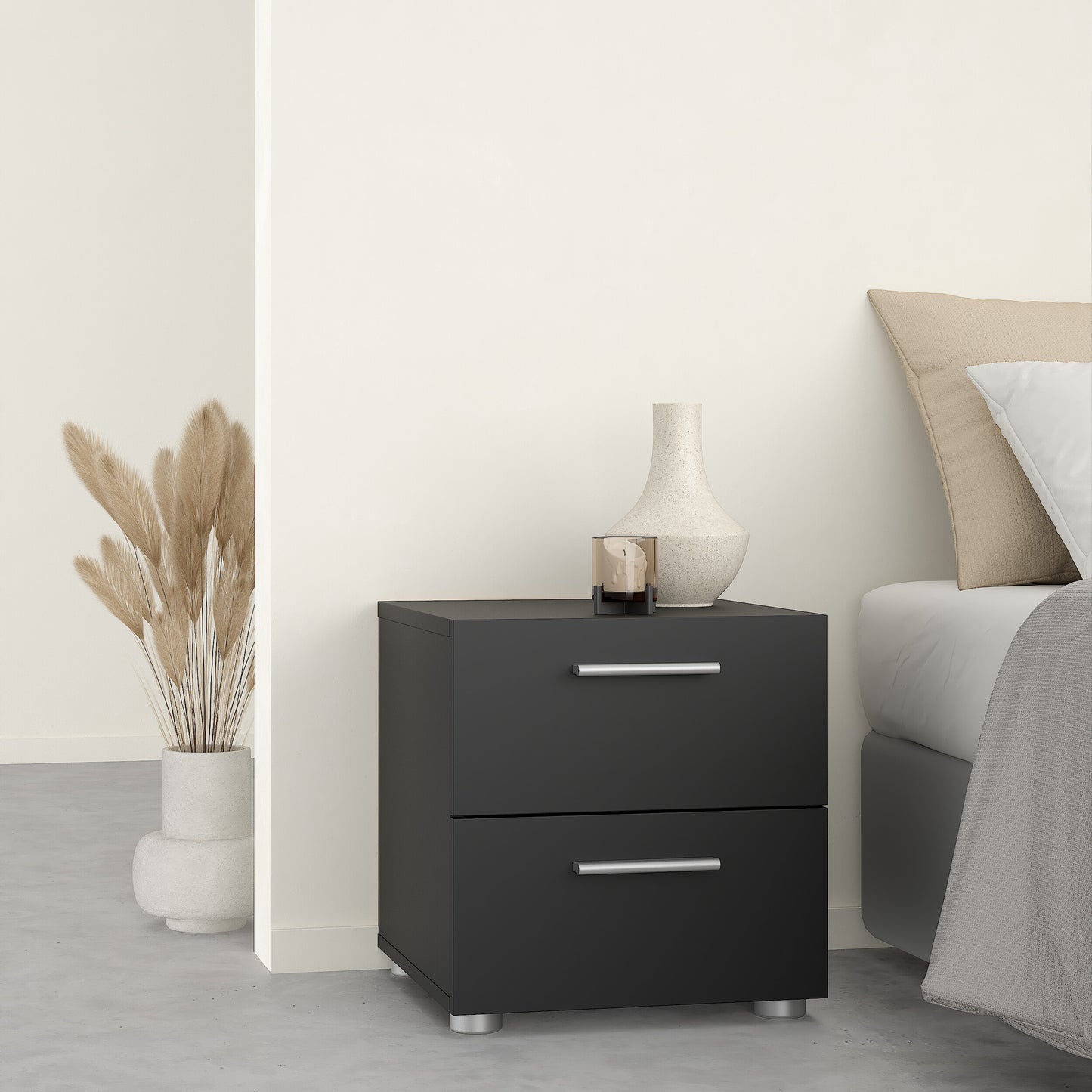 pepe bedside 2 drawers in black