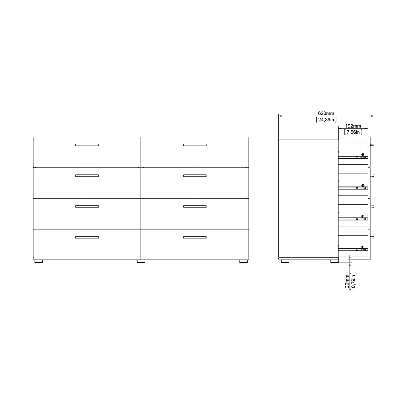 pepe wide chest of 8 drawers in black