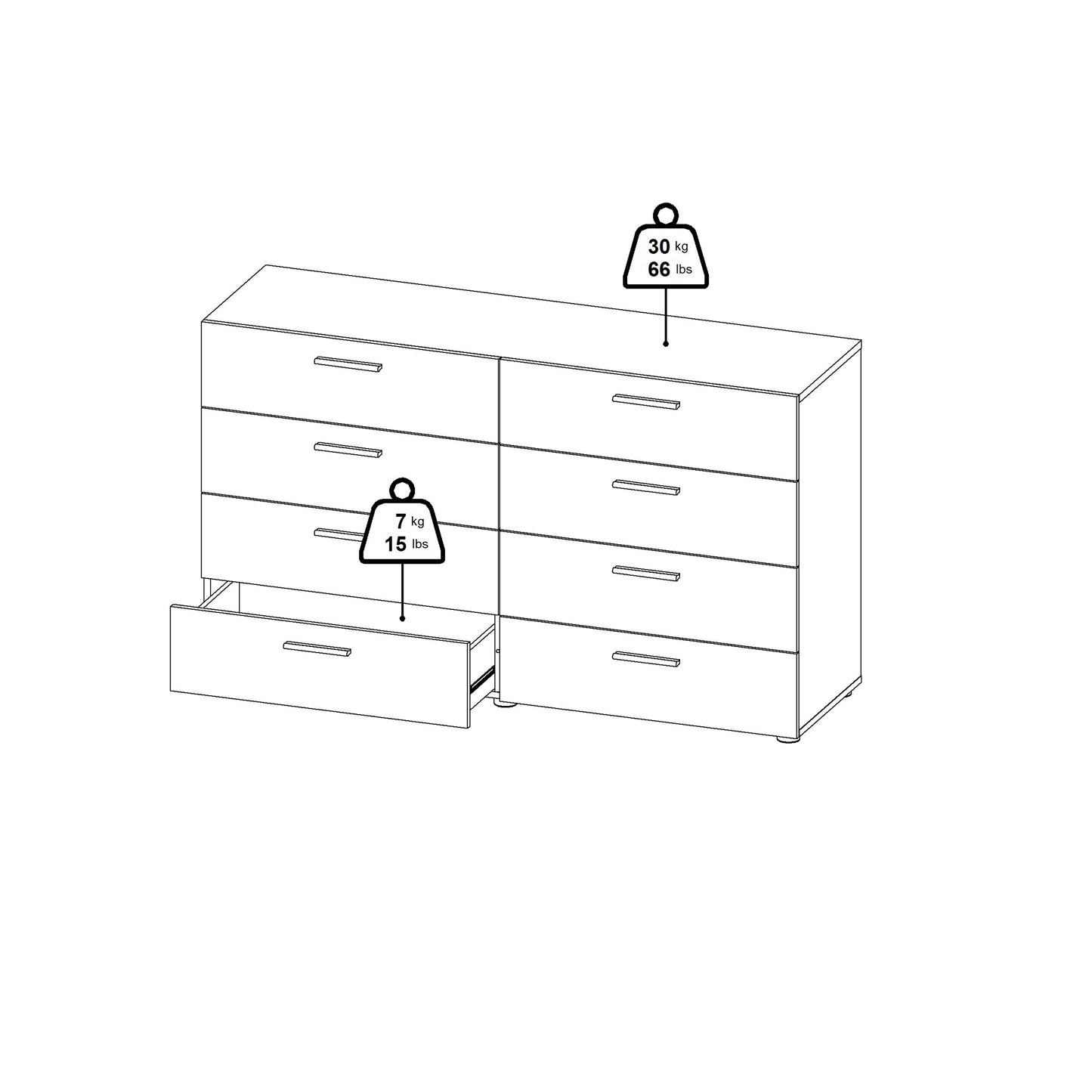 pepe wide chest of 8 drawers in black