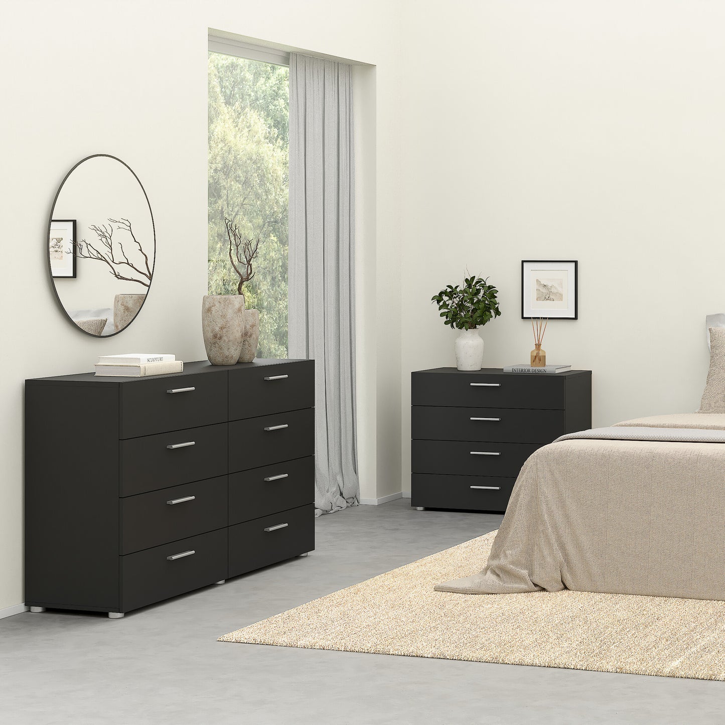 pepe wide chest of 8 drawers in black