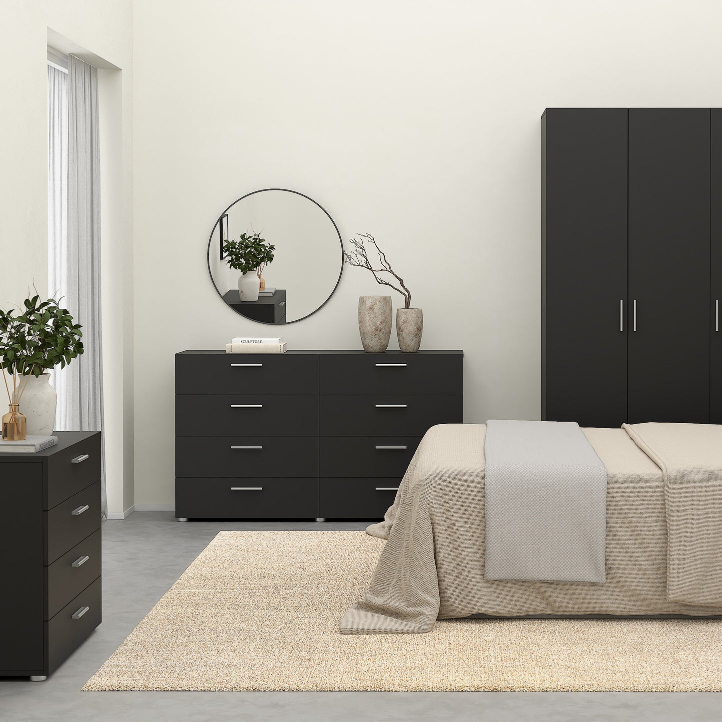 pepe wide chest of 8 drawers in black