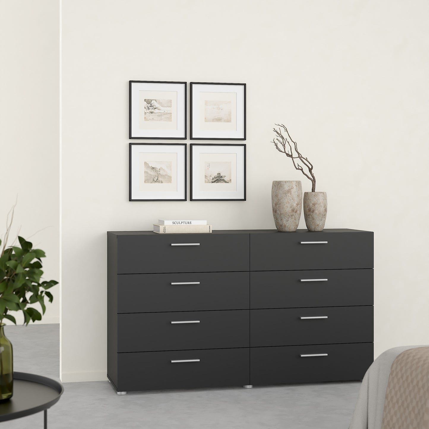 pepe wide chest of 8 drawers in black