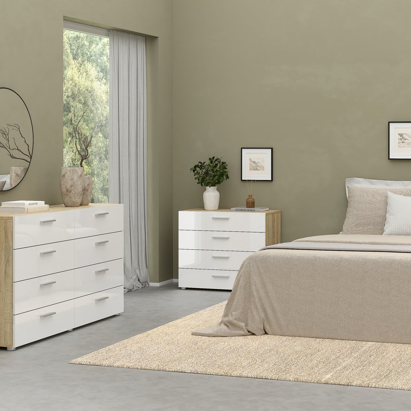 pepe chest of 4 drawers in oak with white high gloss