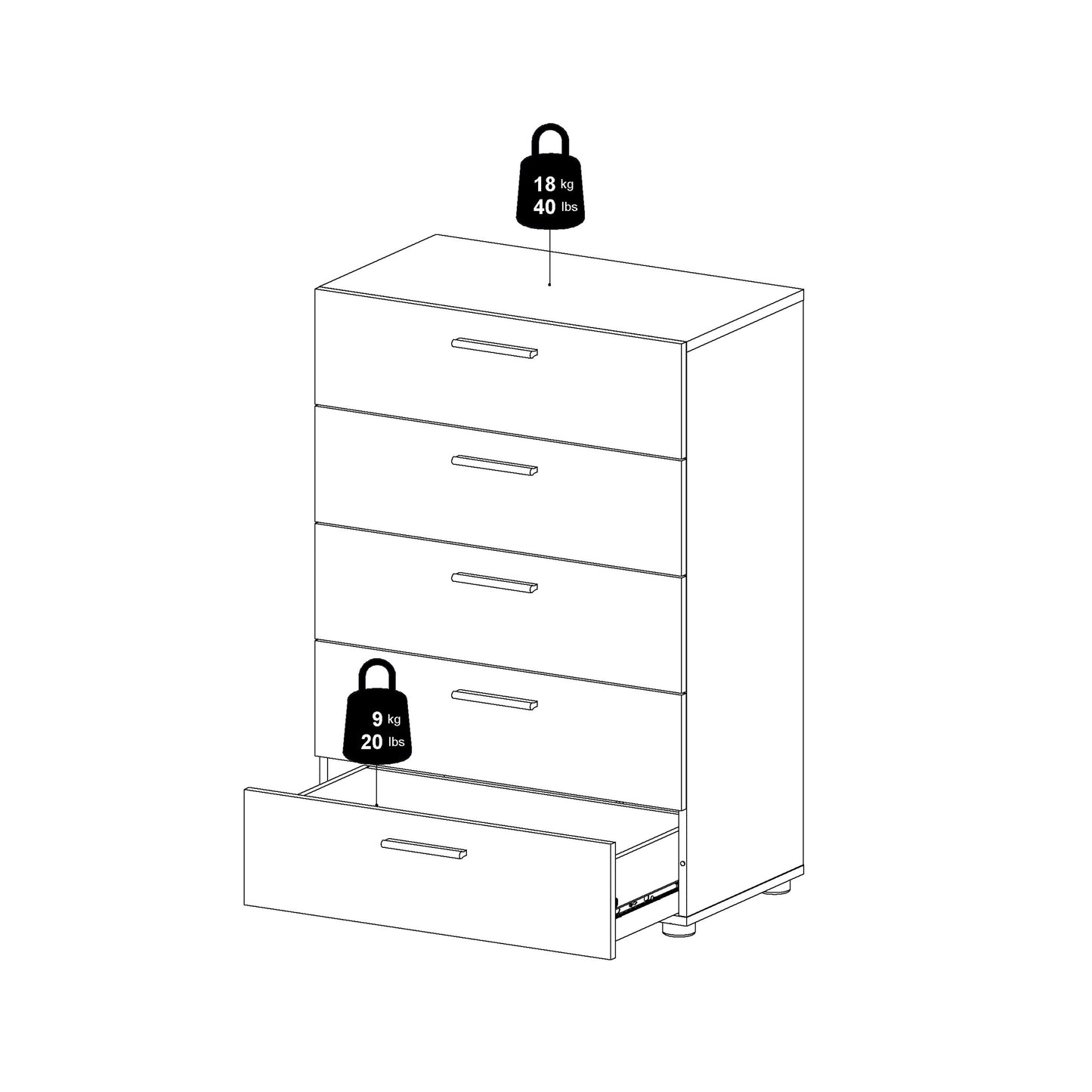 pepe chest of 5 drawers in black