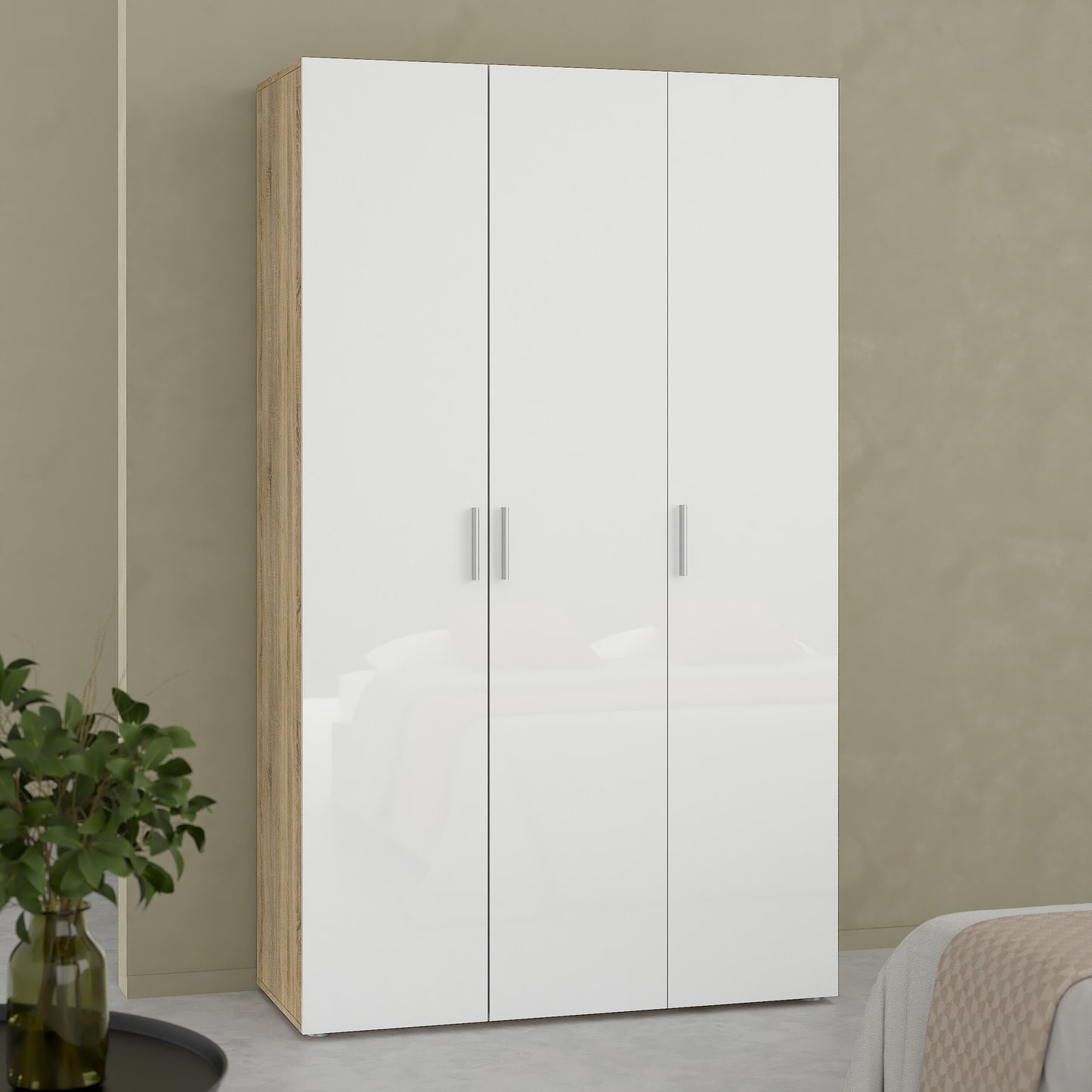 pepe wardrobe with 3 doors in oak with white high gloss
