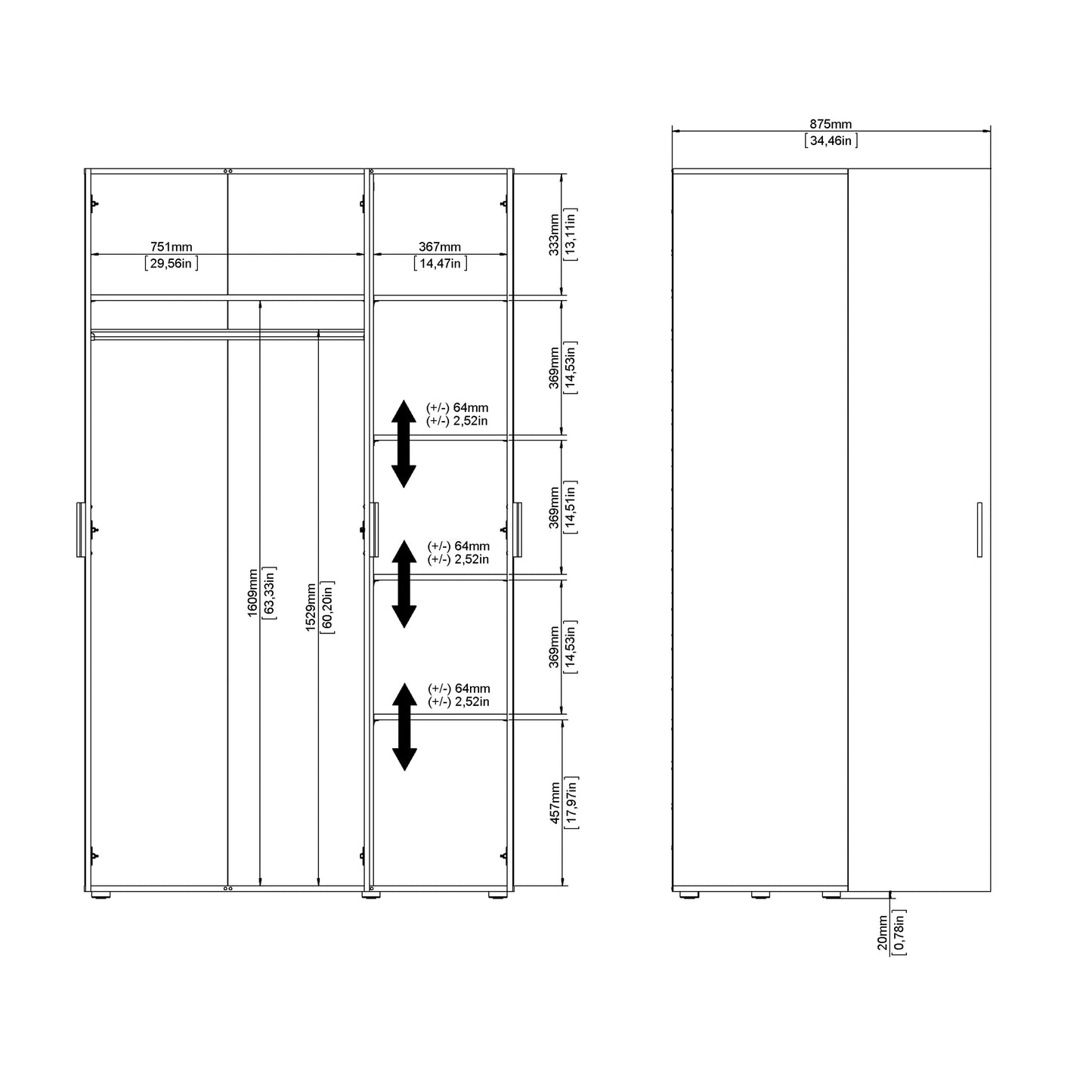 pepe wardrobe with 3 doors in black