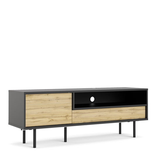 match tv unit 1 door 1 drawer in black/oak