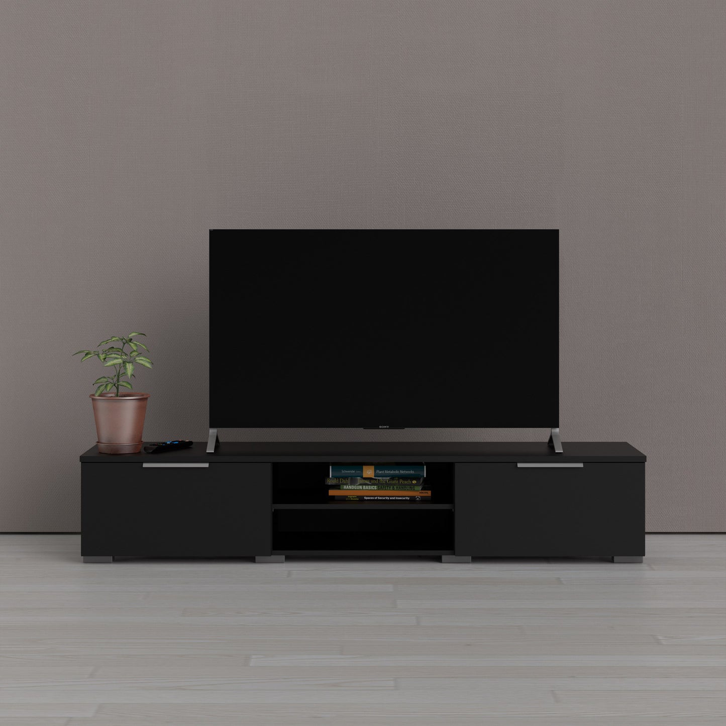 match tv unit 2 drawers 2 shelf in black