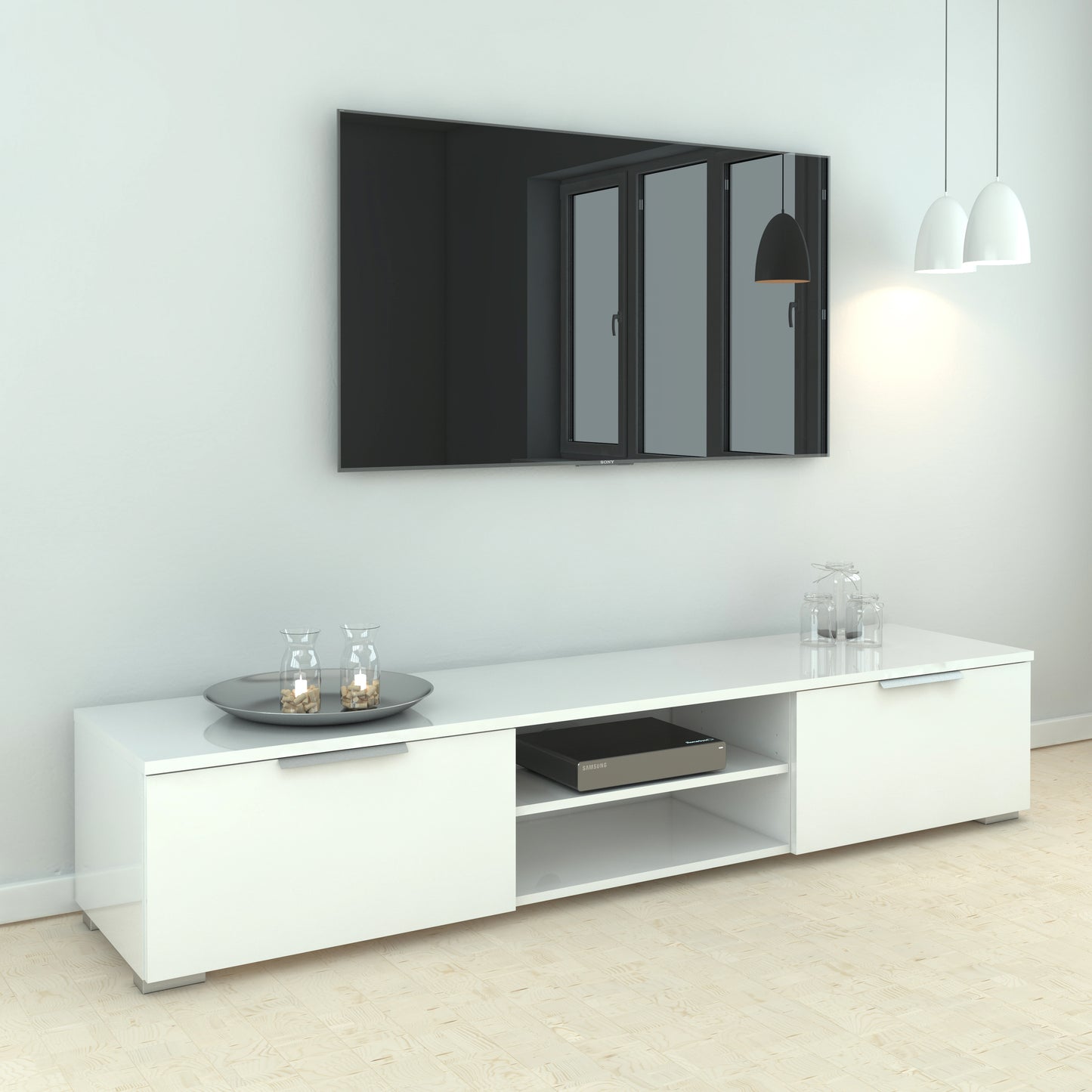 match tv unit 2 drawers 2 shelf in white high gloss