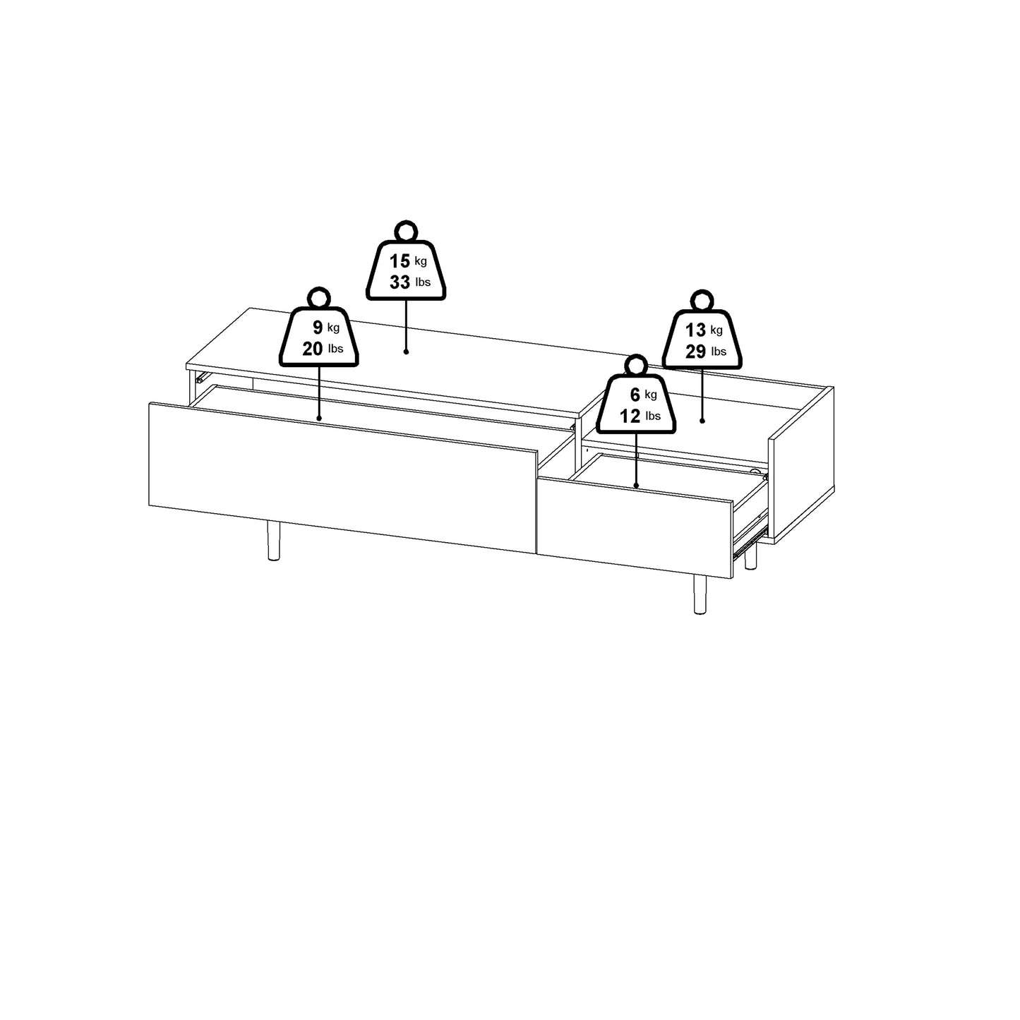 unit sideboard 2 drawers 3 doors in white and walnut