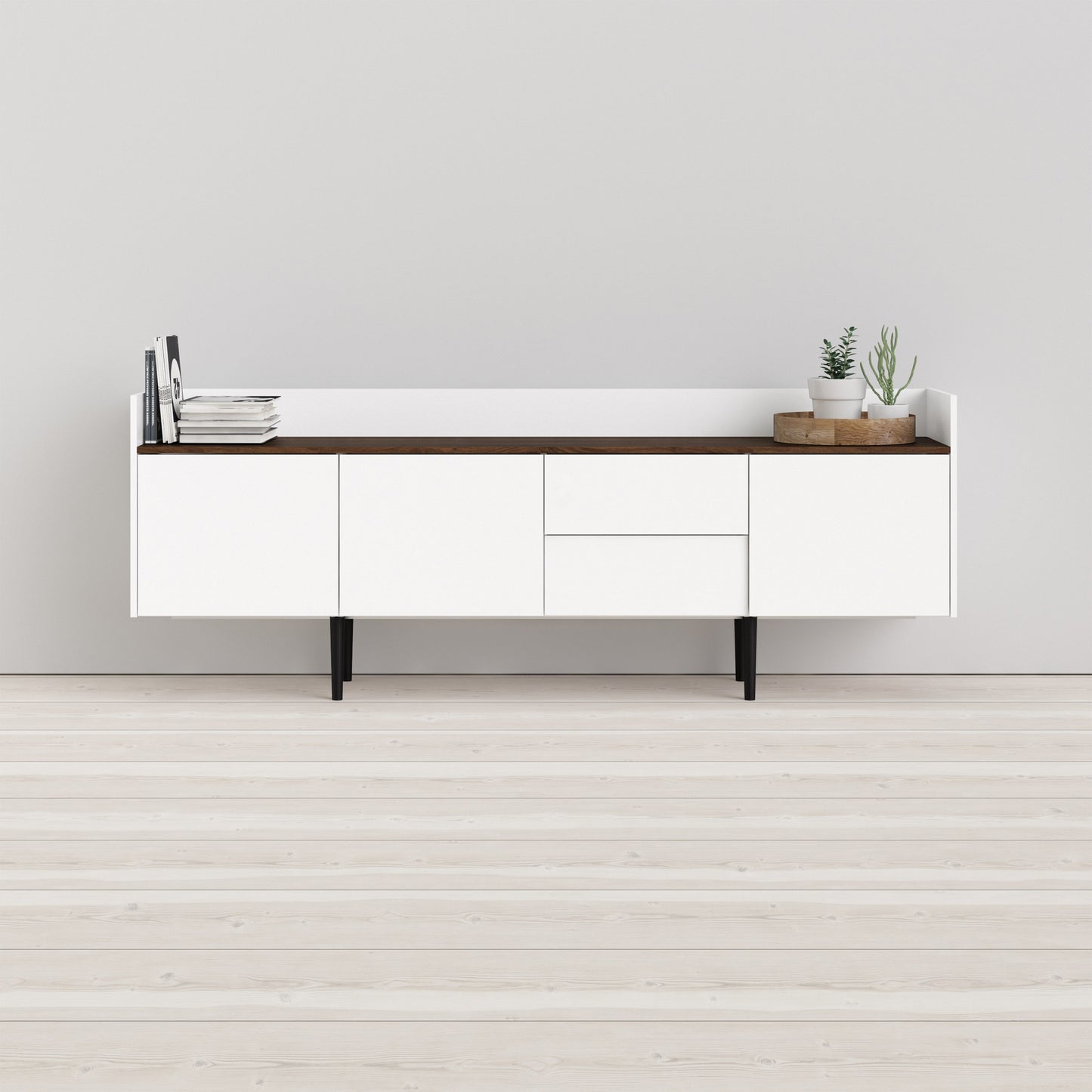 unit sideboard 2 drawers 3 doors in white and walnut