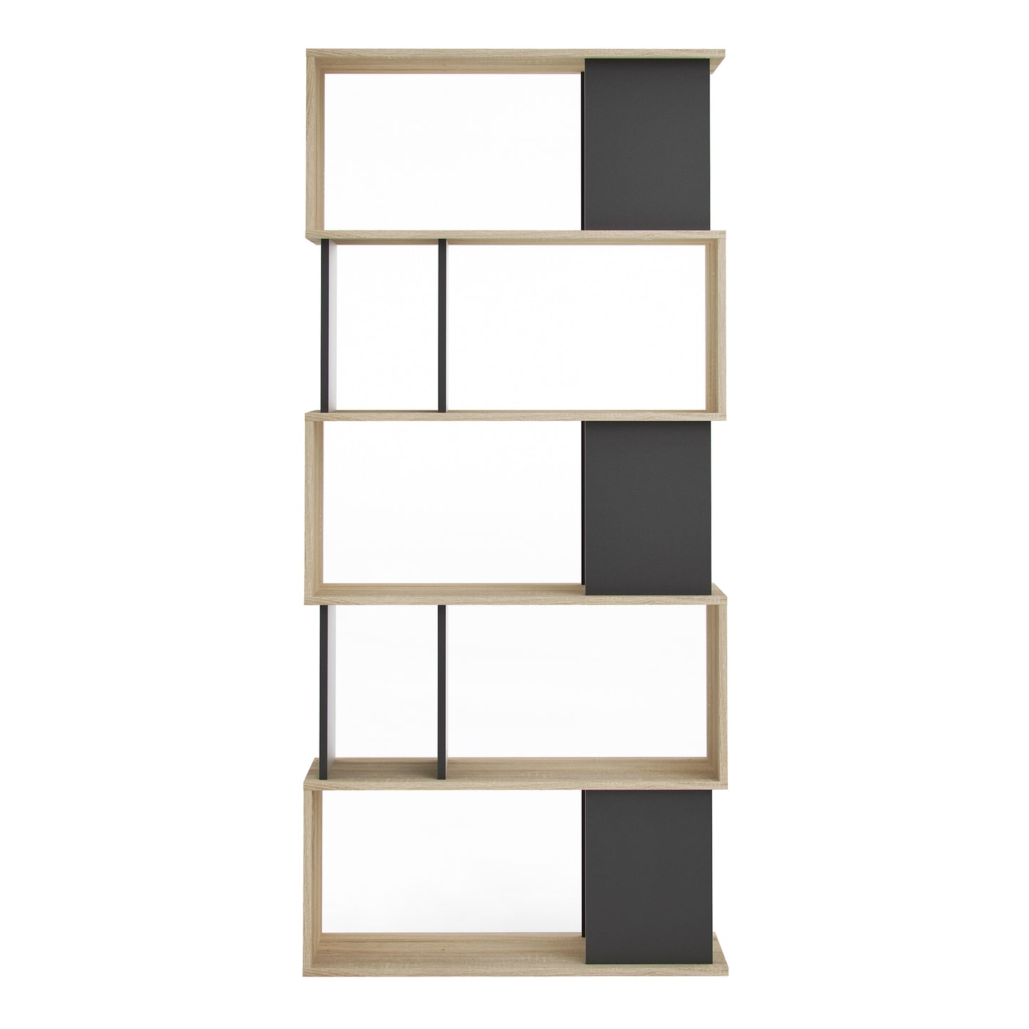maze open bookcase 4 shelves in oak and black