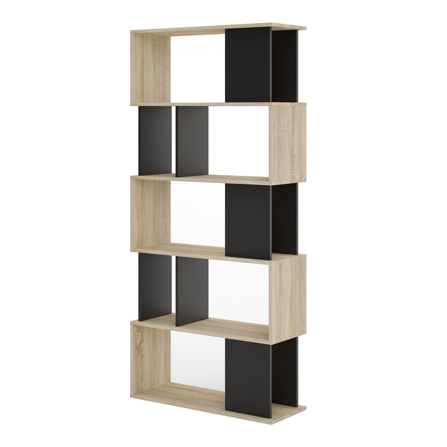 maze open bookcase 4 shelves in oak and black