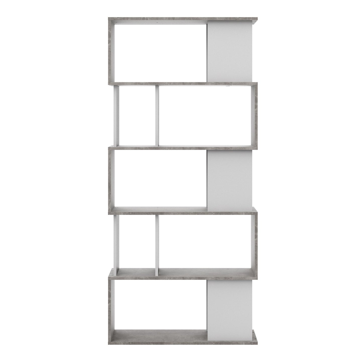 maze open bookcase 4 shelves in concrete and white