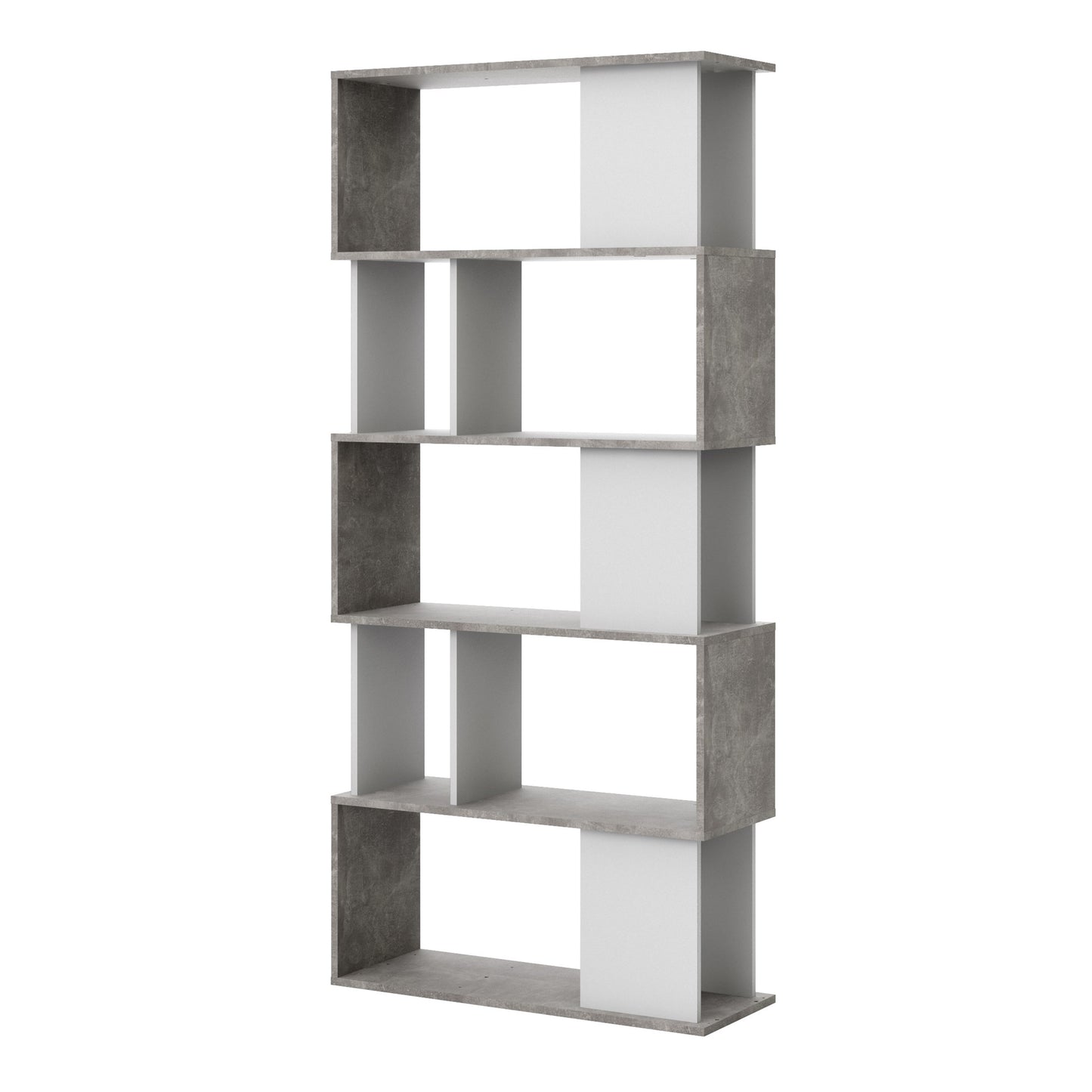 maze open bookcase 4 shelves in concrete and white