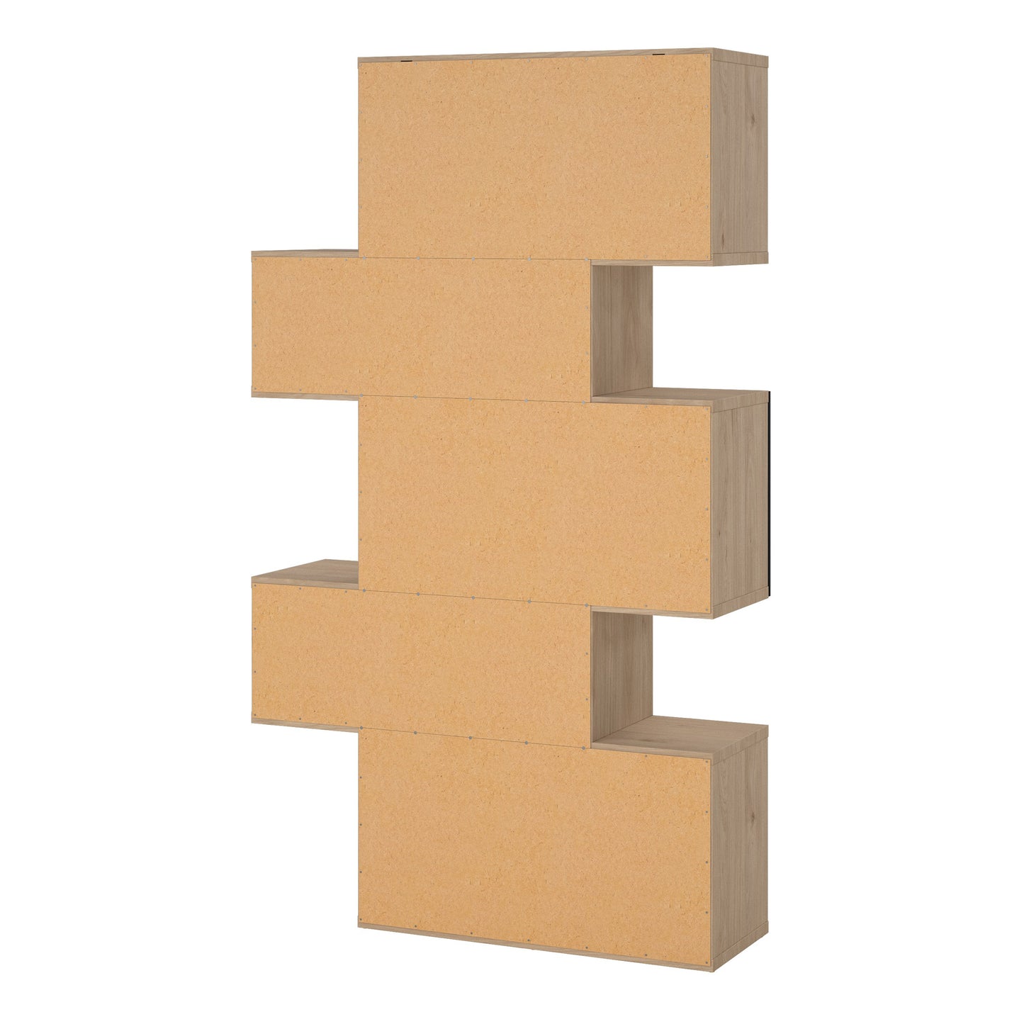 maze asymmetrical bookcase with 3 doors in jackson hickory and black