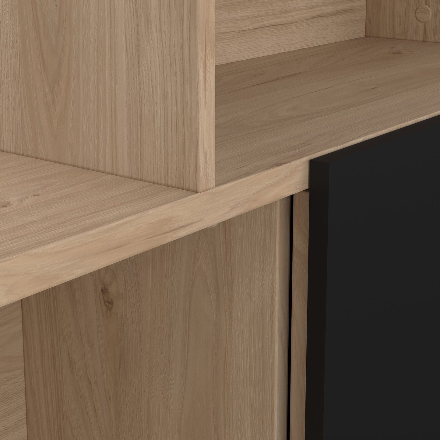 maze asymmetrical bookcase with 3 doors in jackson hickory and black