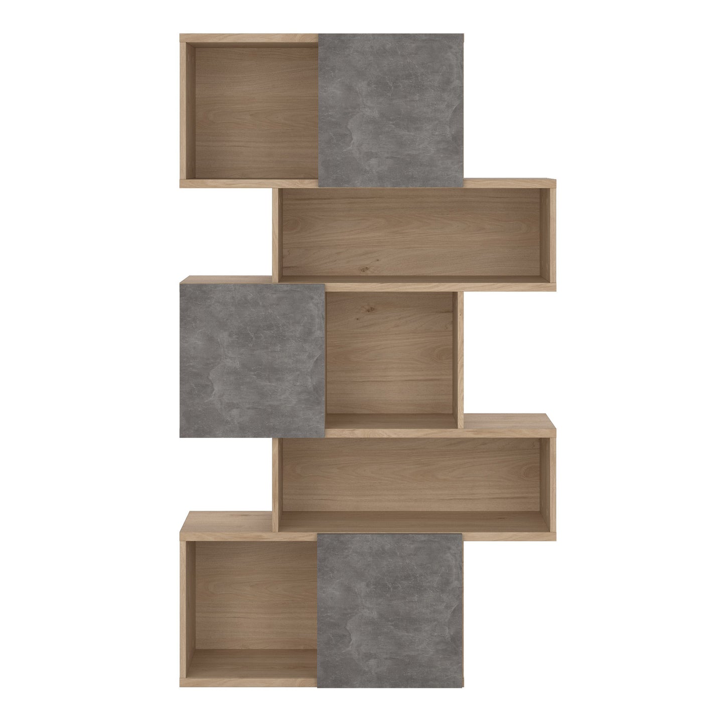 maze asymmetrical bookcase with 3 doors in jackson hickory and concrete