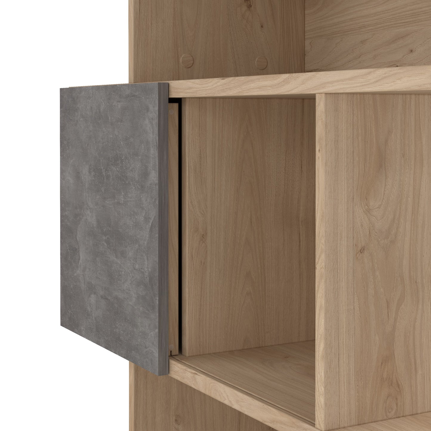 maze asymmetrical bookcase with 3 doors in jackson hickory and concrete