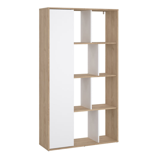 maze bookcase with 1 door in jackson hickory and white high gloss