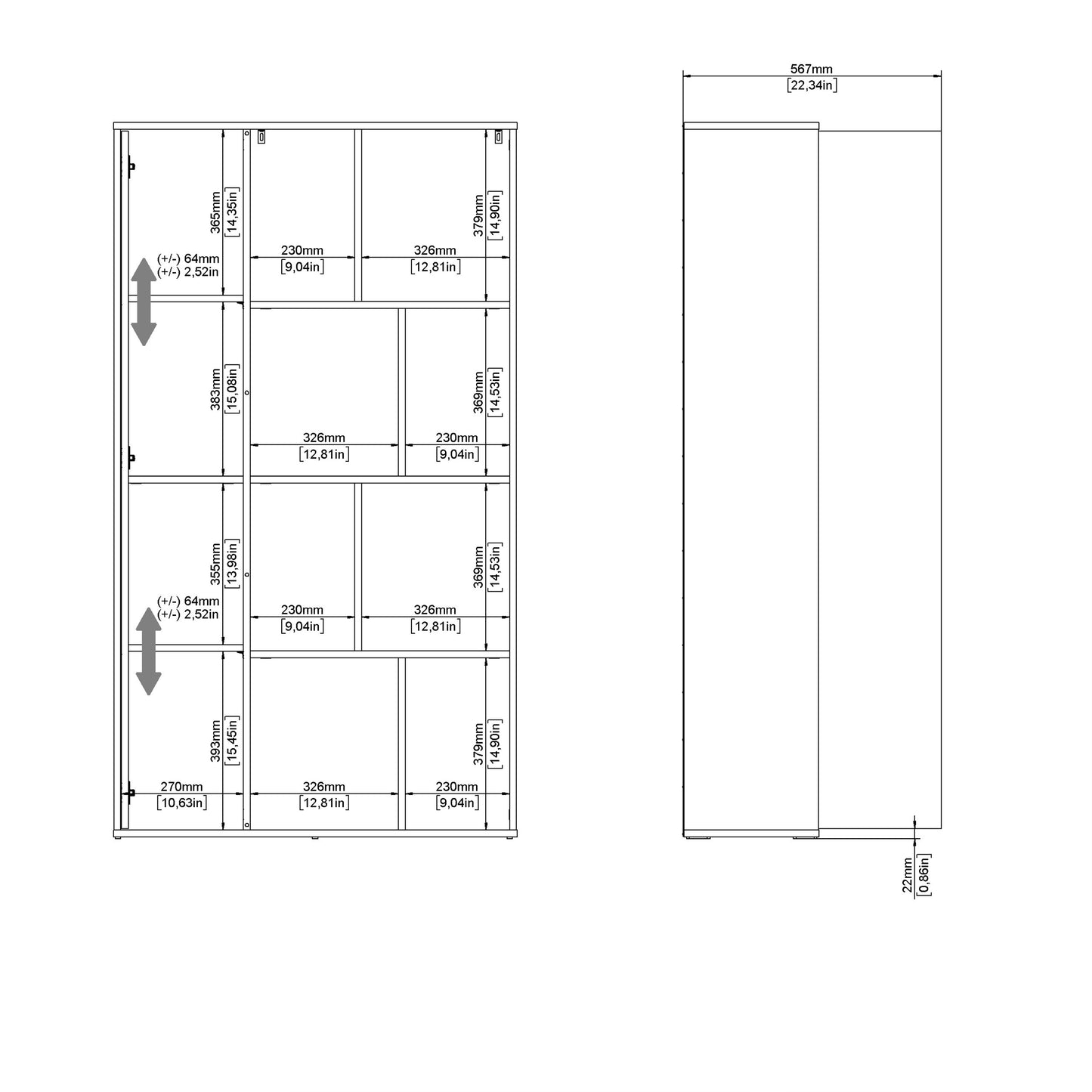 maze bookcase with 1 door in jackson hickory and white high gloss