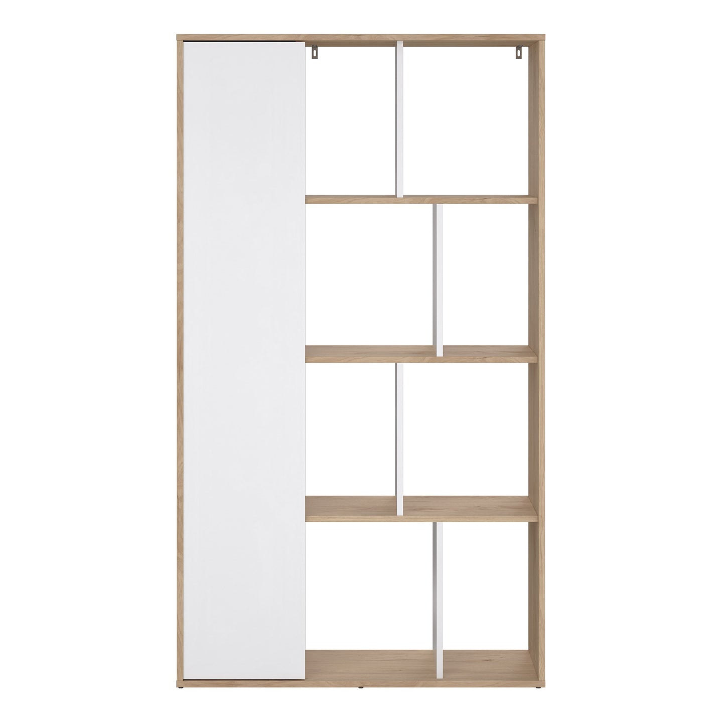 maze bookcase with 1 door in jackson hickory and white high gloss