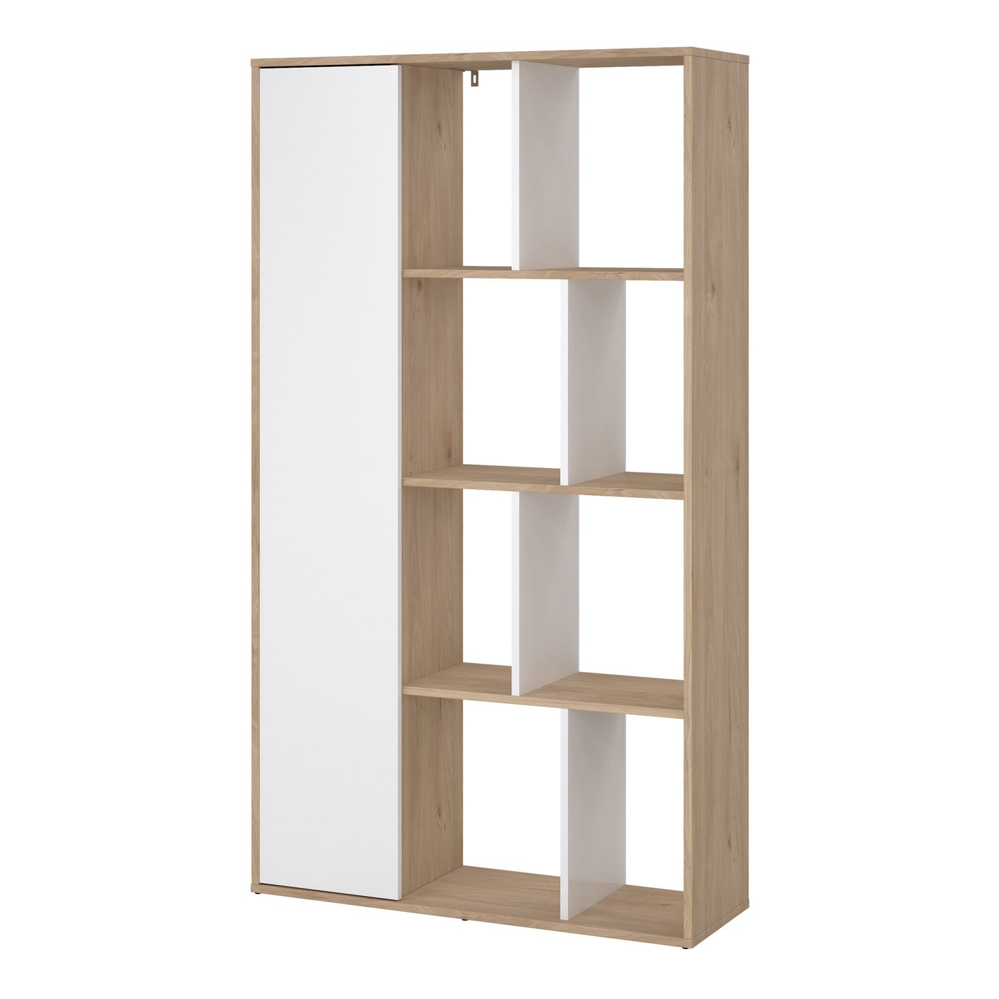 maze bookcase with 1 door in jackson hickory and white high gloss
