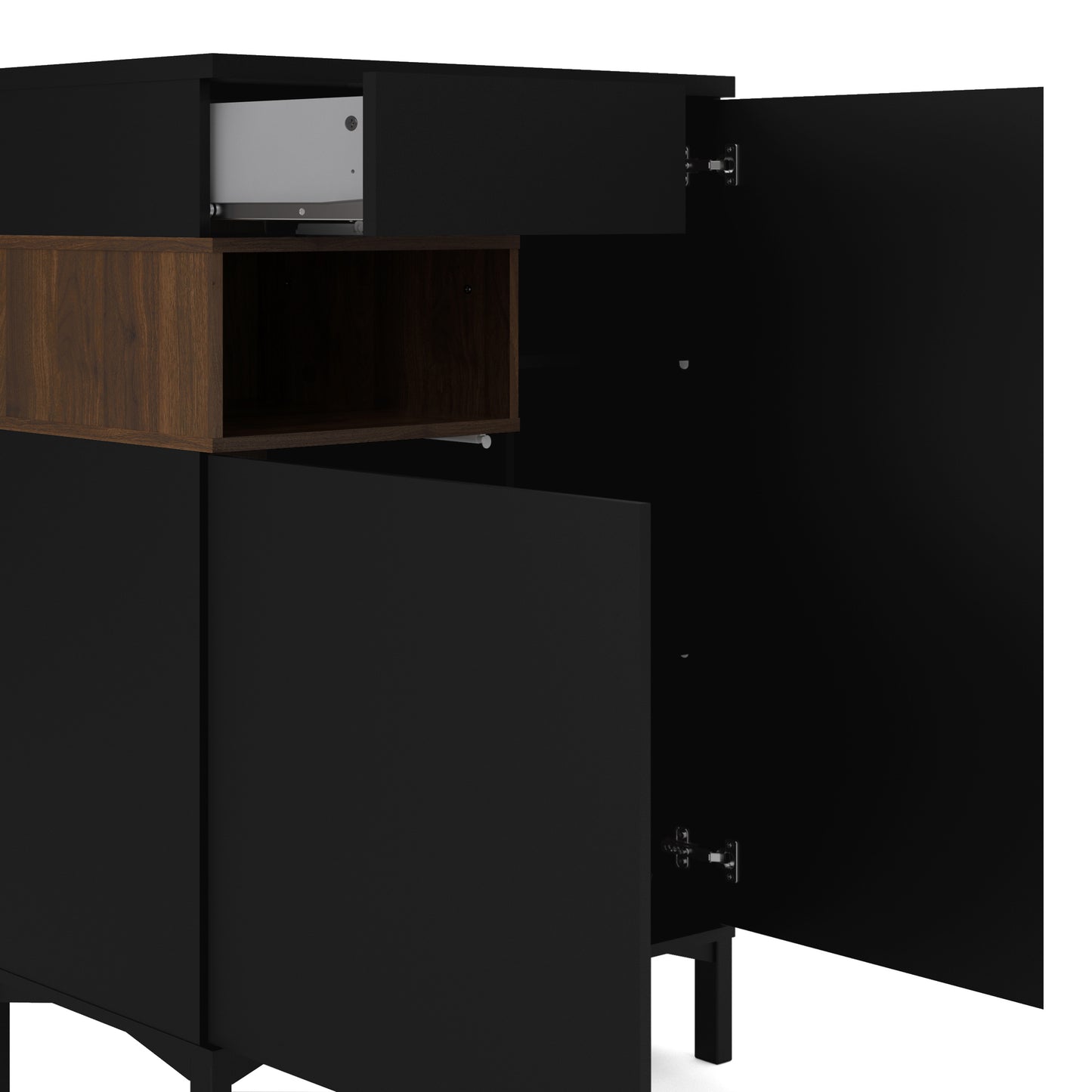 roomers sideboard 2 door 1 drawer in black and walnut