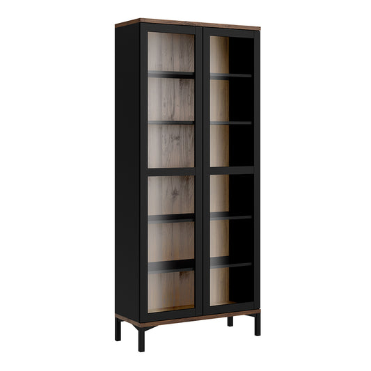 roomers display cabinet glazed 2 doors in black and walnut