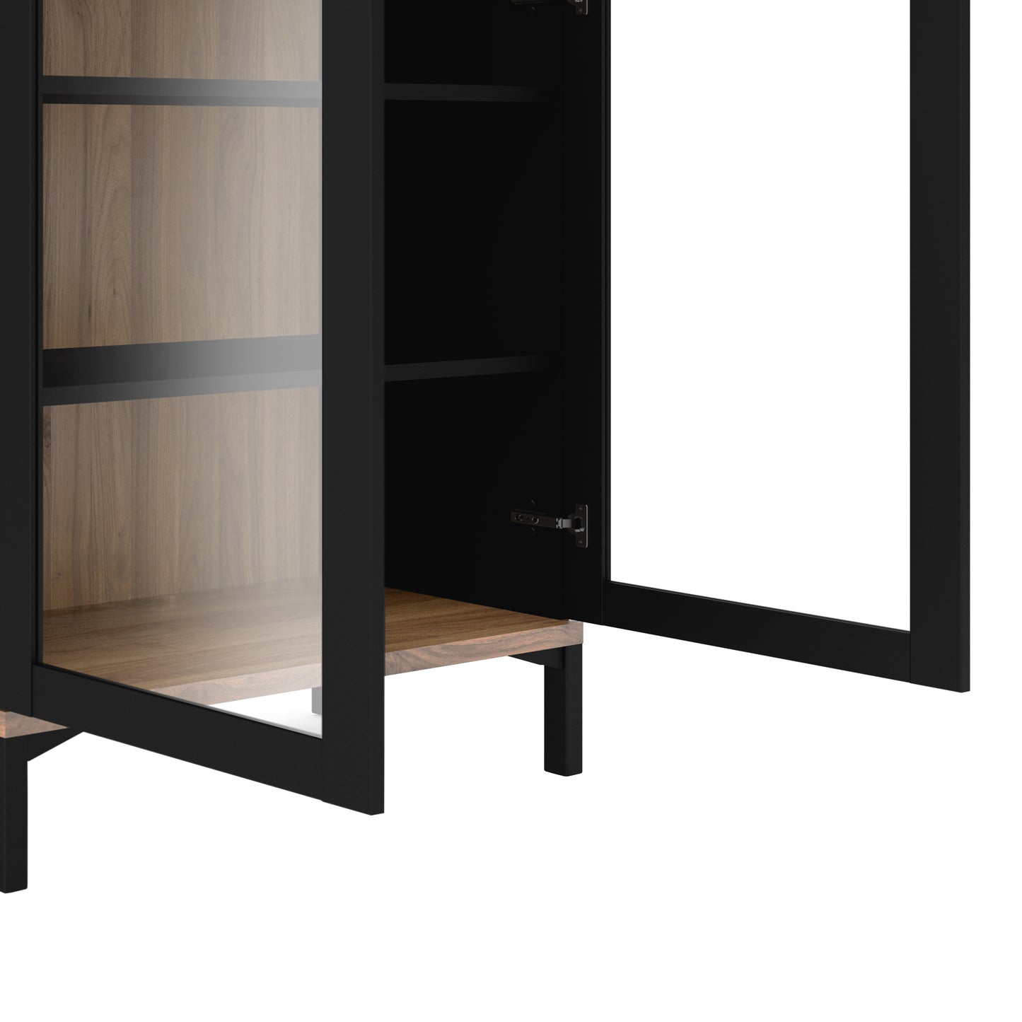 roomers display cabinet glazed 2 doors in black and walnut