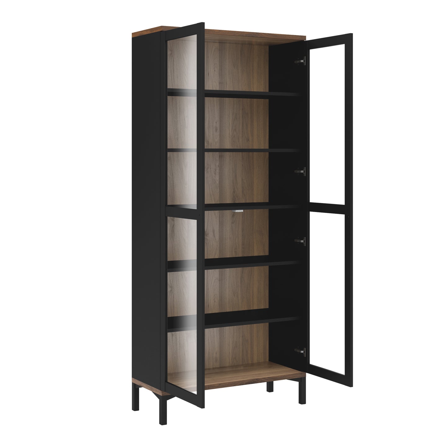 roomers display cabinet glazed 2 doors in black and walnut