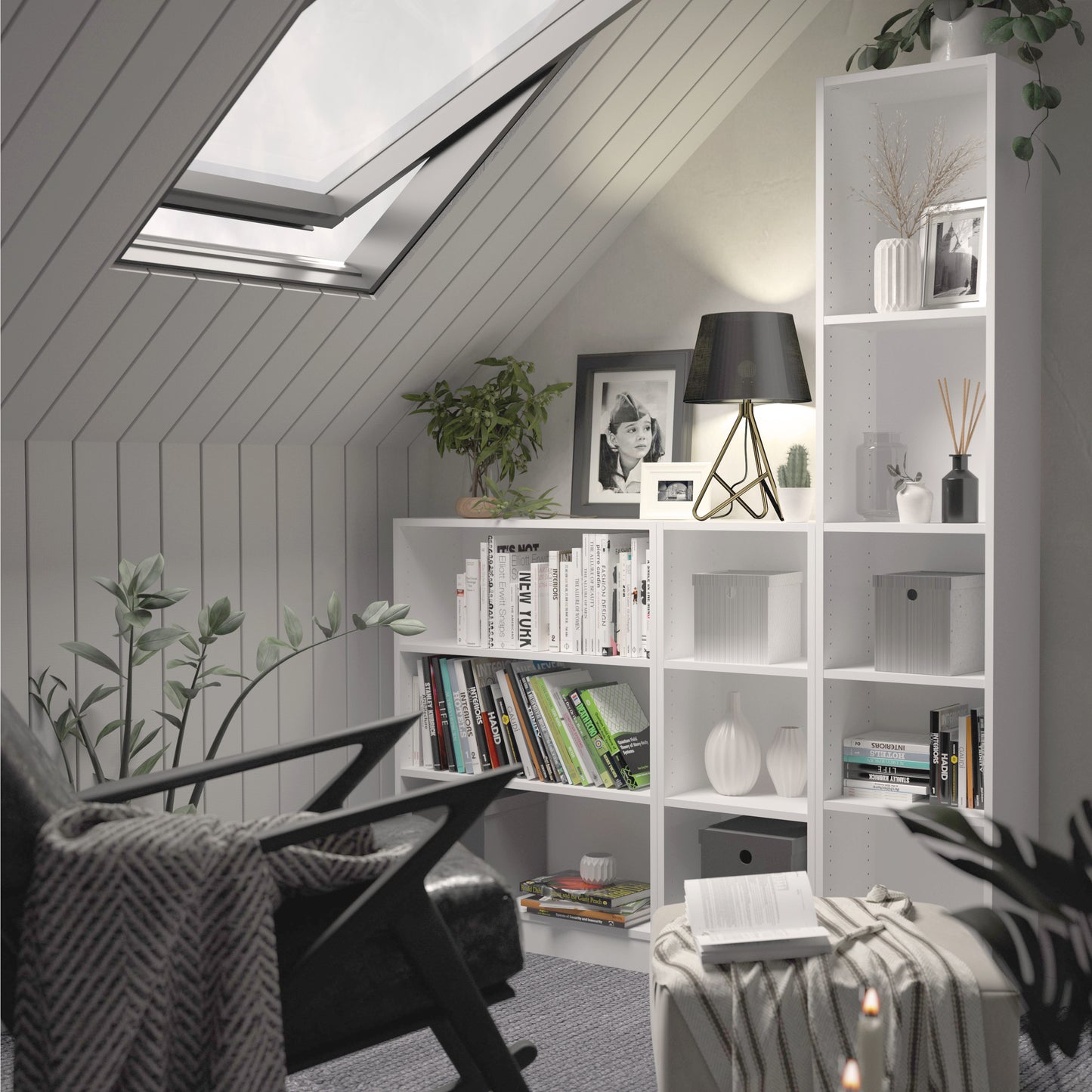 basic low narrow bookcase (2 shelves) in white