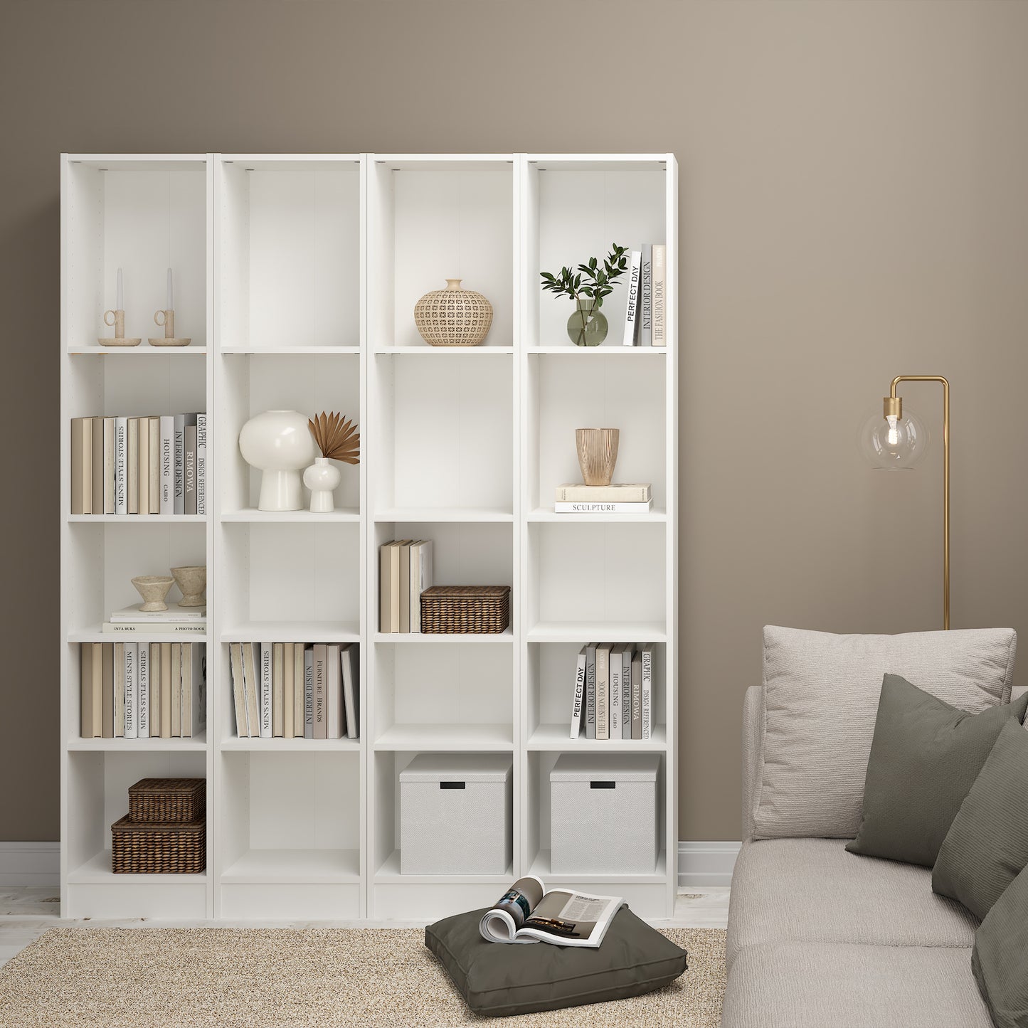 basic tall narrow bookcase (4 shelves) in white