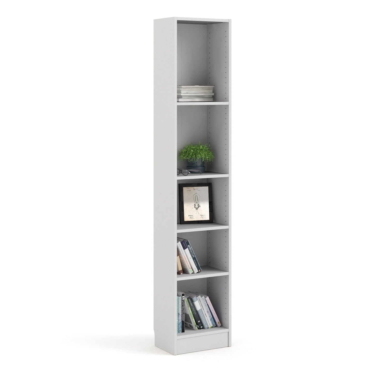 basic tall narrow bookcase (4 shelves) in white