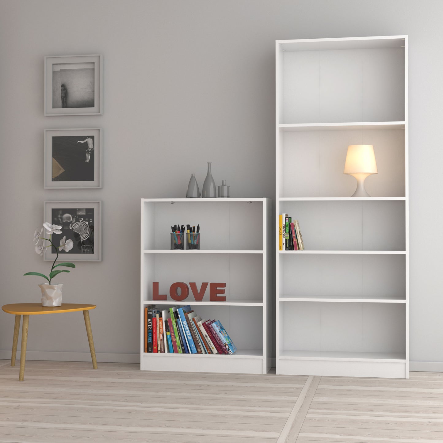 basic low wide bookcase (2 shelves) in white